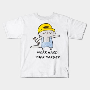 Work Hard Purr Harder Kids T-Shirt